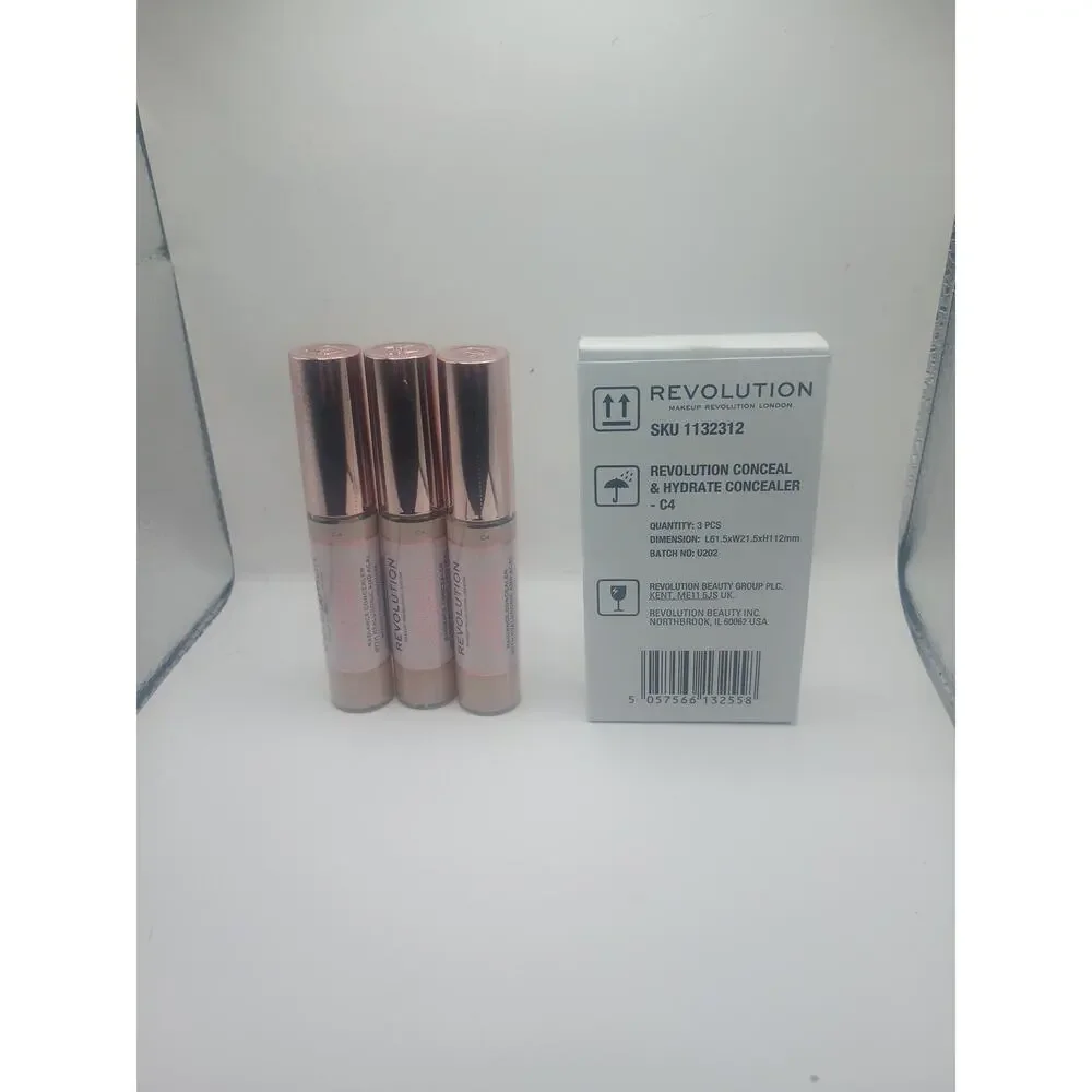 3 Pack Revolution Conceal & Hydrate Concealer Shade C4 / Full Coverage / New